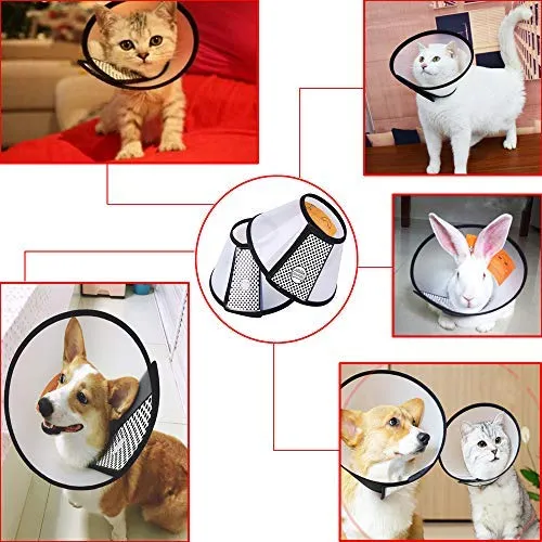 Supet Cat Cone Adjustable Pet Cone Pet Recovery Collar Comfy Pet Cone Collar Protective Collar for After Surgery Anti-Bite Lick Wound Healing Safety Practical Plastic E-Collar for Cats Puppy Rabbit