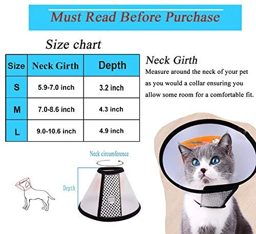 Supet Cat Cone Adjustable Pet Cone Pet Recovery Collar Comfy Pet Cone Collar Protective Collar for After Surgery Anti-Bite Lick Wound Healing Safety Practical Plastic E-Collar for Cats Puppy Rabbit