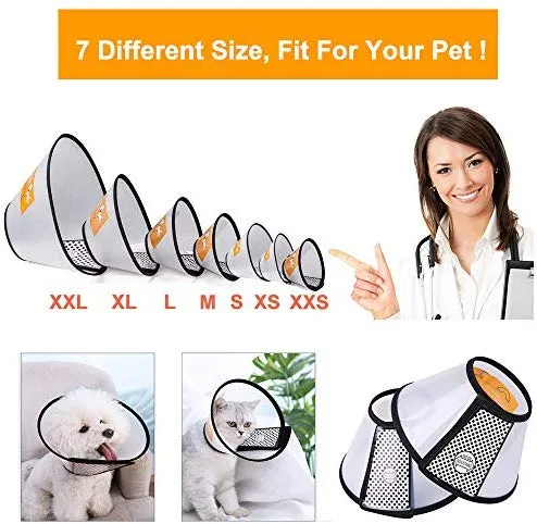 Supet Cat Cone Adjustable Pet Cone Pet Recovery Collar Comfy Pet Cone Collar Protective Collar for After Surgery Anti-Bite Lick Wound Healing Safety Practical Plastic E-Collar for Cats Puppy Rabbit