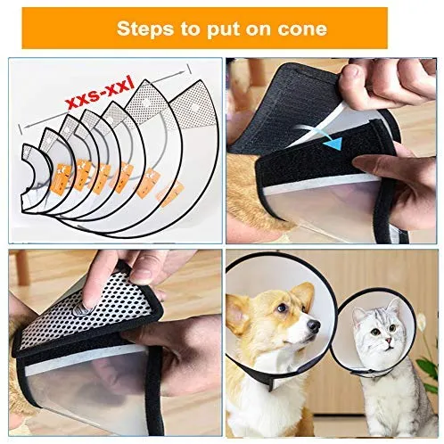 Supet Cat Cone Adjustable Pet Cone Pet Recovery Collar Comfy Pet Cone Collar Protective Collar for After Surgery Anti-Bite Lick Wound Healing Safety Practical Plastic E-Collar for Cats Puppy Rabbit