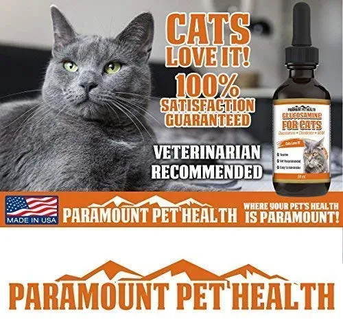 Paramount mascota salud líquido Glucosamina para gatos | Gato cadera y suplemento líquido las articulaciones con glucosamina condroitina MSM y taurina | Fabricado en EE. UU.