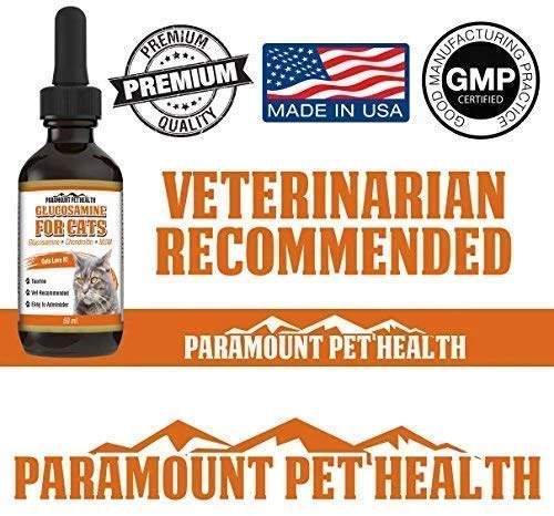 Paramount mascota salud líquido Glucosamina para gatos | Gato cadera y suplemento líquido las articulaciones con glucosamina condroitina MSM y taurina | Fabricado en EE. UU.