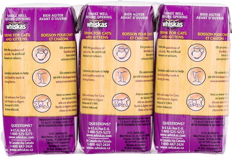 Leche para gatos y gatitos Whiskas, de 6,75 onzas líquidas (3 unidades)