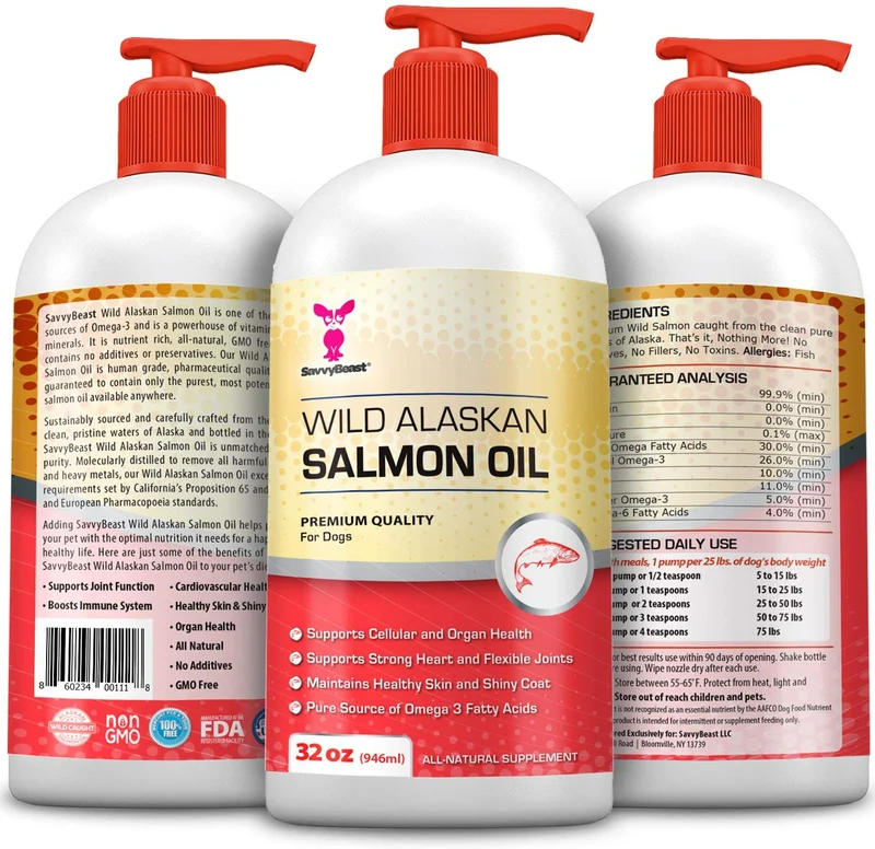 Wild Alaskan Salmon Oil for Dogs, Cats, Ferrets - 16 & 32oz Pure Unscented Liquid Omega 3 Fatty Acid Fish Oil for Dogs - EPA DHA supplement for Pets - Helps Joints, Dry Skin, Coat - Just Pump on Food