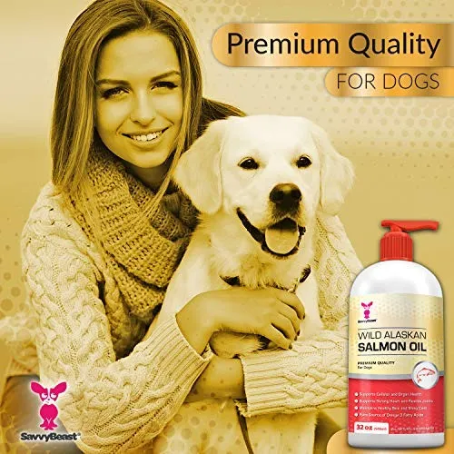 Wild Alaskan Salmon Oil for Dogs, Cats, Ferrets - 16 & 32oz Pure Unscented Liquid Omega 3 Fatty Acid Fish Oil for Dogs - EPA DHA supplement for Pets - Helps Joints, Dry Skin, Coat - Just Pump on Food