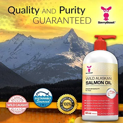 Wild Alaskan Salmon Oil for Dogs, Cats, Ferrets - 16 & 32oz Pure Unscented Liquid Omega 3 Fatty Acid Fish Oil for Dogs - EPA DHA supplement for Pets - Helps Joints, Dry Skin, Coat - Just Pump on Food