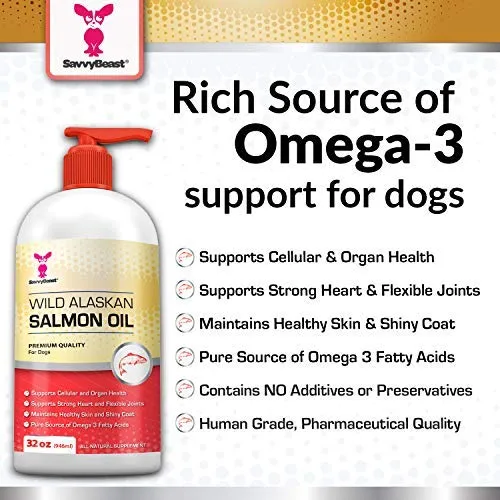 Wild Alaskan Salmon Oil for Dogs, Cats, Ferrets - 16 & 32oz Pure Unscented Liquid Omega 3 Fatty Acid Fish Oil for Dogs - EPA DHA supplement for Pets - Helps Joints, Dry Skin, Coat - Just Pump on Food