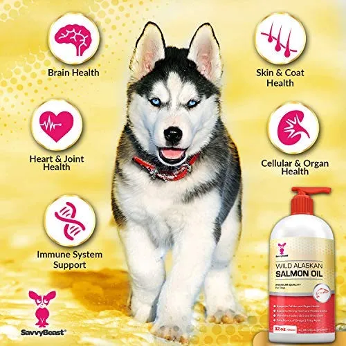Wild Alaskan Salmon Oil for Dogs, Cats, Ferrets - 16 & 32oz Pure Unscented Liquid Omega 3 Fatty Acid Fish Oil for Dogs - EPA DHA supplement for Pets - Helps Joints, Dry Skin, Coat - Just Pump on Food