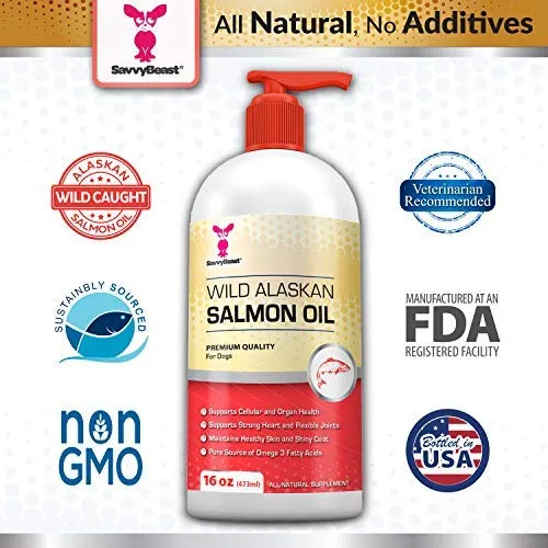 Wild Alaskan Salmon Oil for Dogs, Cats, Ferrets - 16 & 32oz Pure Unscented Liquid Omega 3 Fatty Acid Fish Oil for Dogs - EPA DHA supplement for Pets - Helps Joints, Dry Skin, Coat - Just Pump on Food