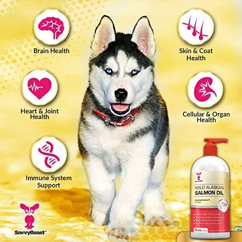 Wild Alaskan Salmon Oil for Dogs, Cats, Ferrets - 16 & 32oz Pure Unscented Liquid Omega 3 Fatty Acid Fish Oil for Dogs - EPA DHA supplement for Pets - Helps Joints, Dry Skin, Coat - Just Pump on Food