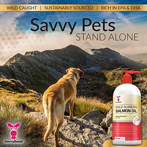 Wild Alaskan Salmon Oil for Dogs, Cats, Ferrets - 16 & 32oz Pure Unscented Liquid Omega 3 Fatty Acid Fish Oil for Dogs - EPA DHA supplement for Pets - Helps Joints, Dry Skin, Coat - Just Pump on Food