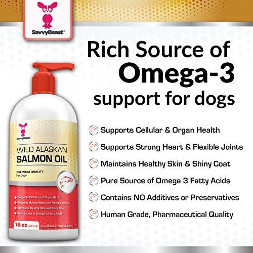 Wild Alaskan Salmon Oil for Dogs, Cats, Ferrets - 16 & 32oz Pure Unscented Liquid Omega 3 Fatty Acid Fish Oil for Dogs - EPA DHA supplement for Pets - Helps Joints, Dry Skin, Coat - Just Pump on Food