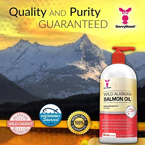 Wild Alaskan Salmon Oil for Dogs, Cats, Ferrets - 16 & 32oz Pure Unscented Liquid Omega 3 Fatty Acid Fish Oil for Dogs - EPA DHA supplement for Pets - Helps Joints, Dry Skin, Coat - Just Pump on Food