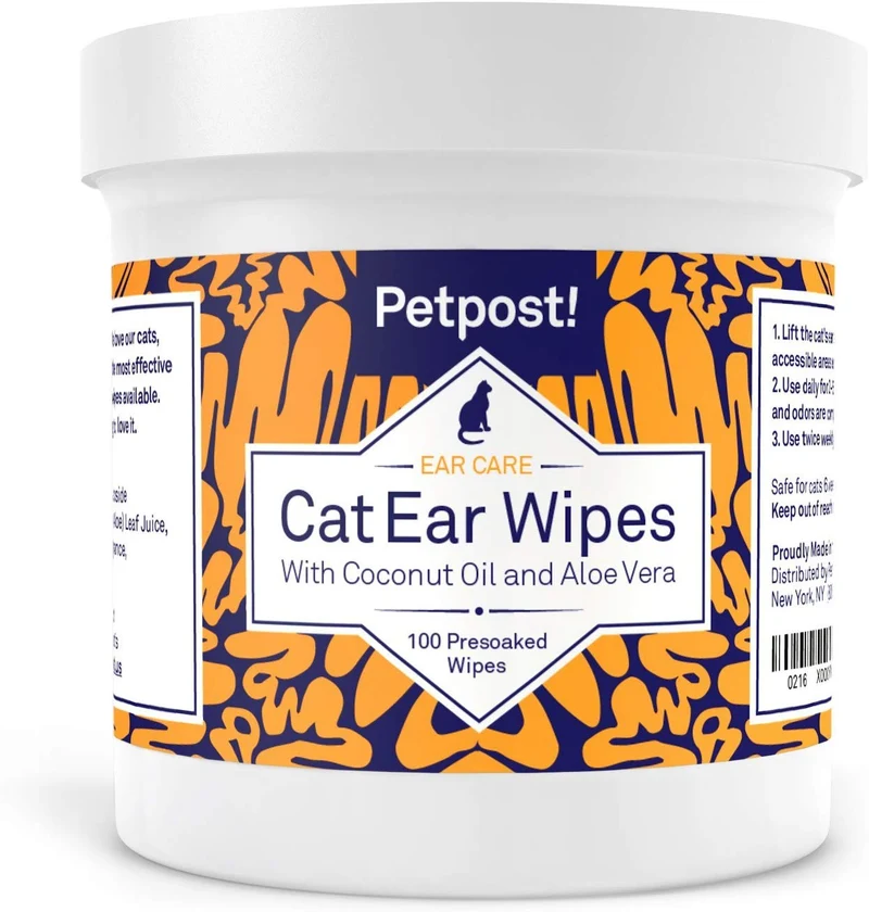 Petpost | Pet Ear Cleaner Wipes for Dogs and Cats - 100 Ultra Soft Cotton Pads in Coconut Oil Solution - Treatment for Irritation - Dog & Cat Ear Mites & Pet Ear Infections