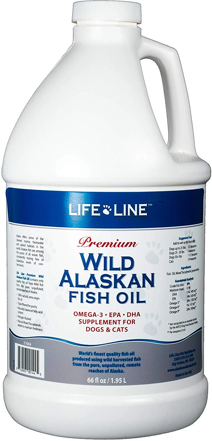 Life Line Pet Nutrition Wild Alaskan Fish Oil Omega-3 Supplement for Skin & Coat - Supports Brain, Eye & Heart Health in Dogs & Cats