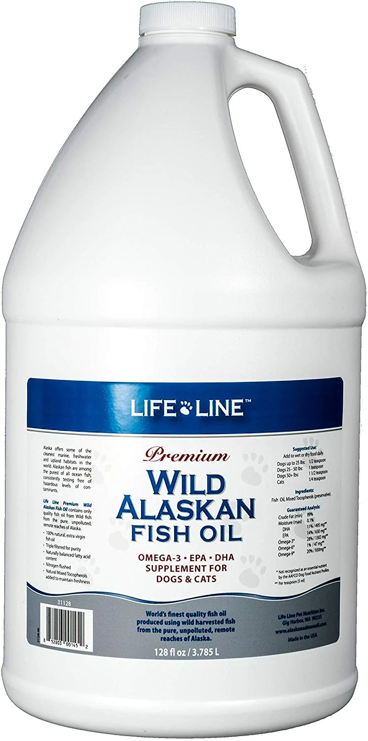 Life Line Pet Nutrition Wild Alaskan Fish Oil Omega-3 Supplement for Skin & Coat - Supports Brain, Eye & Heart Health in Dogs & Cats