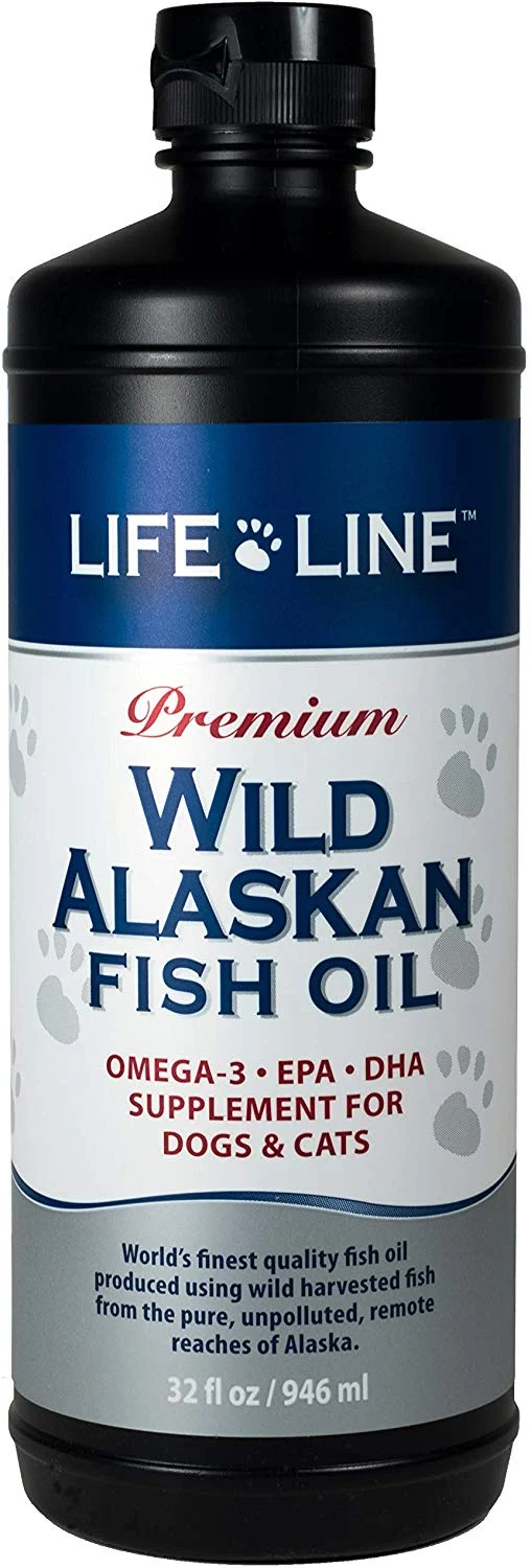Life Line Pet Nutrition Wild Alaskan Fish Oil Omega-3 Supplement for Skin & Coat - Supports Brain, Eye & Heart Health in Dogs & Cats