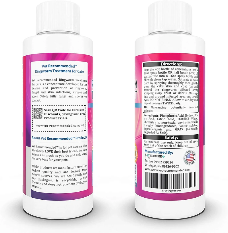 Vet recomendado – tiña Tratamiento para gatos – Concentrado hace Dos – Martillo Botellas de Antifúngico Spray de forma segura Mata a Virus, Enfermedad causar bacterias, esporas y hongos – fabricado en EE. UU. (4oz/120 ml)