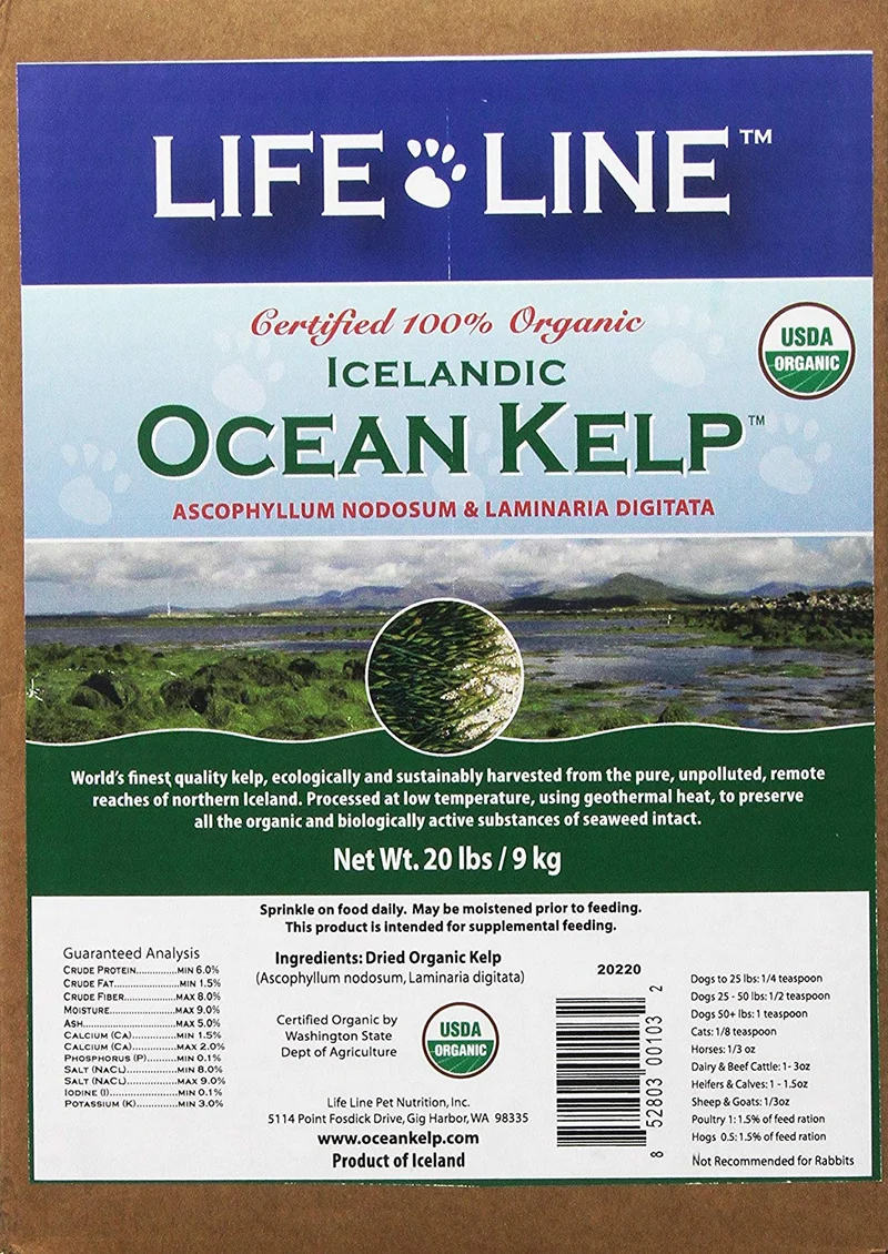 Life Line Pet Nutrition Organic Ocean Kelp Supplement for Skin & Coat, Digestion, Teeth & Gums in Dogs & Cats, 8-Ounce