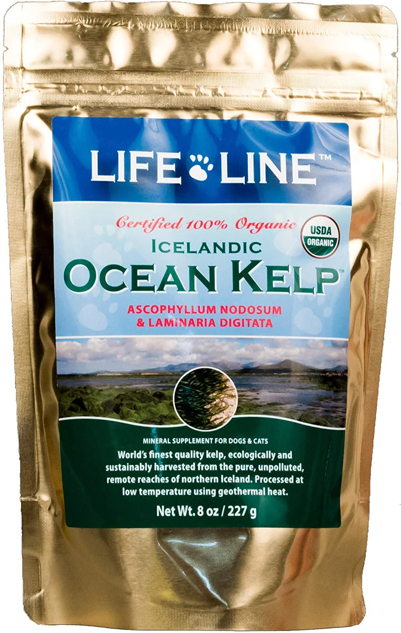 Life Line Pet Nutrition Organic Ocean Kelp Supplement for Skin & Coat, Digestion, Teeth & Gums in Dogs & Cats, 8-Ounce