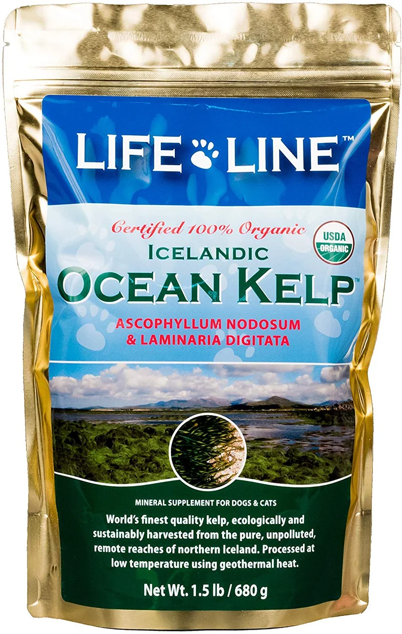 Life Line Pet Nutrition Organic Ocean Kelp Supplement for Skin & Coat, Digestion, Teeth & Gums in Dogs & Cats, 8-Ounce