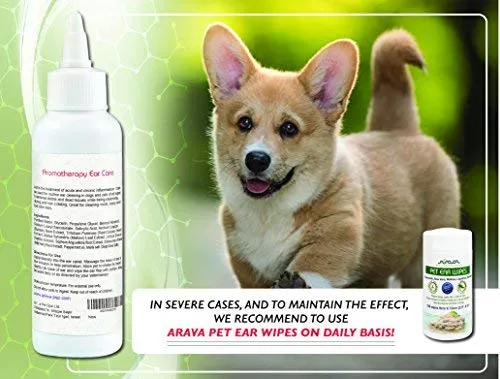 Toallitas para orejas de mascotas Arava, para perros, gatos, cachorros y gatitos, 100 unidades, desodorizante de limpieza medicada natural, elimina la suciedad de la cera, levadura y ácaros irritaciones, evita olores picantes, toallitas suaves para perros