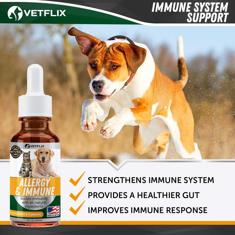 Alergia de mascotas y apoyo inmunológico – Fabricado en Estados Unidos – Alivio de alergias para gatos y perros – 100% natural – Cardo de leche y cúrcuma – El mejor tratamiento para el sistema inmunológico para perros y gatos – Vitamina C para mascotas –