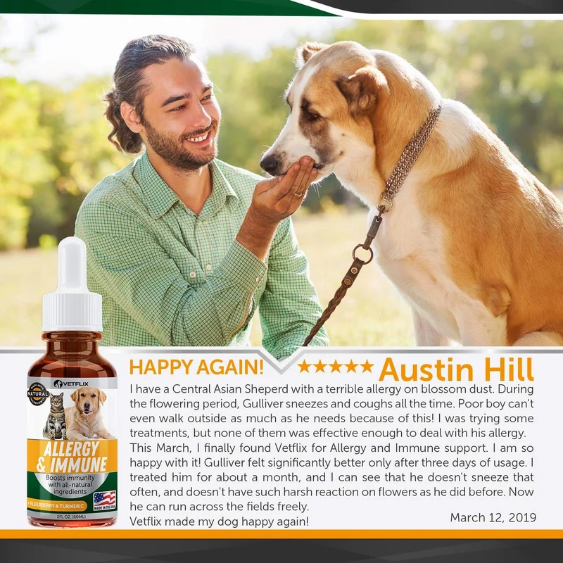 Alergia de mascotas y apoyo inmunológico – Fabricado en Estados Unidos – Alivio de alergias para gatos y perros – 100% natural – Cardo de leche y cúrcuma – El mejor tratamiento para el sistema inmunológico para perros y gatos – Vitamina C para mascotas –