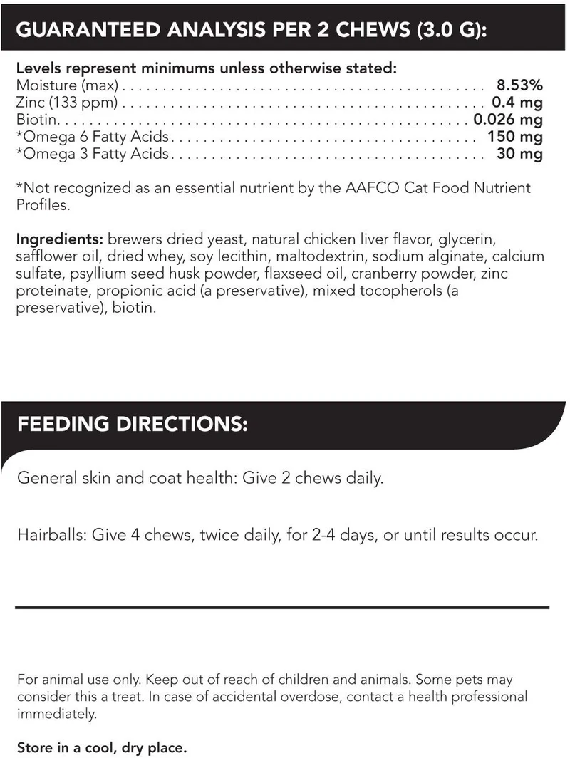 vetriscience laboratorios Hairball Digestivo Apoyo Hígado de Pollo Flavored 60 Chews suave para gatos