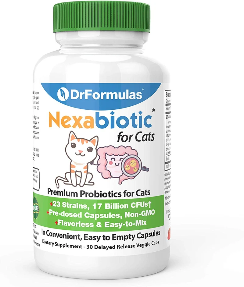 Nexabiotic Probiótico para gatos y perros con tratamiento de diarrea y apoyo de estreñimiento | Sin sabor, 17 mil millones de UPC, 23 probióticos con saccharomyces Boulardii, Lactobacillus Acidophilus, 30 dosis de polvo