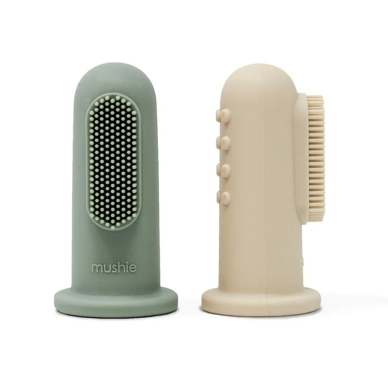 Mushie Escova de Dedo Silicone - Bege e Verde