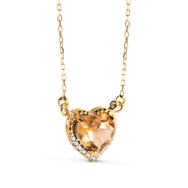 Collier cœur citrine et oxyde de zirconium – Or jaune 18 carats | Azuline