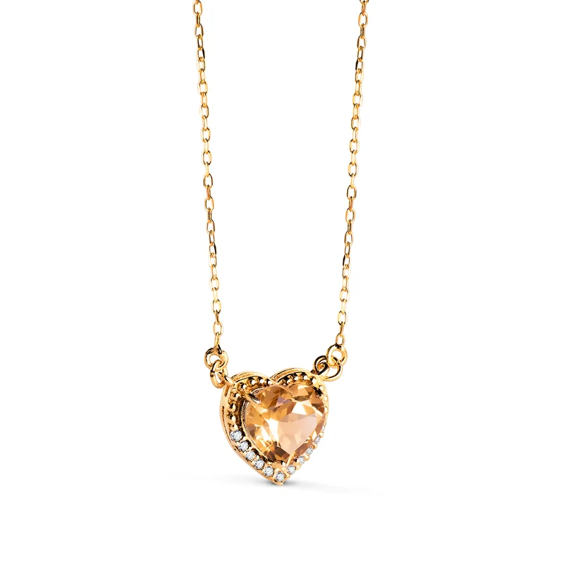 Collier cœur citrine et oxyde de zirconium – Or jaune 18 carats | Azuline
