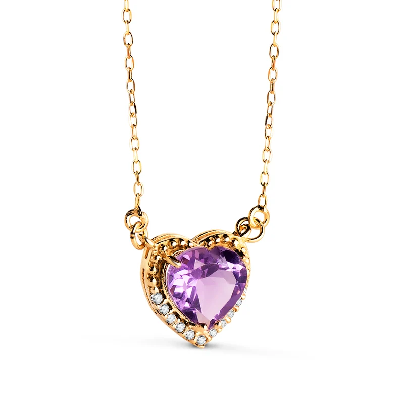 Collier ras de cou cœur en améthyste – Or jaune 18 carats | Azuline