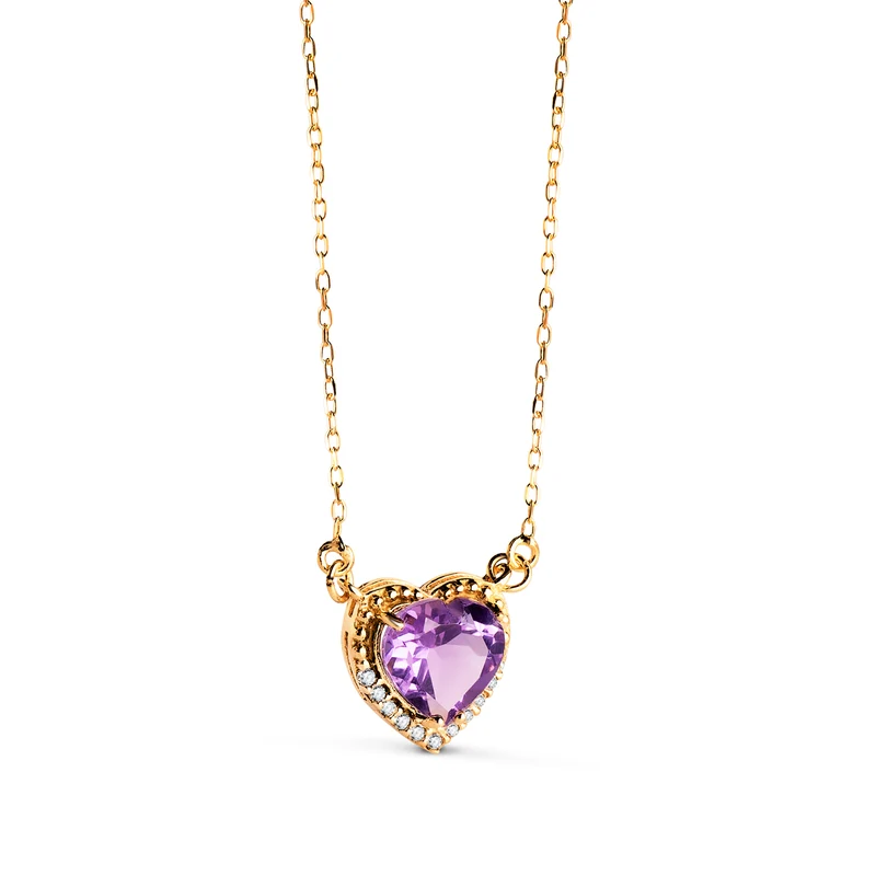 Collier ras de cou cœur en améthyste – Or jaune 18 carats | Azuline