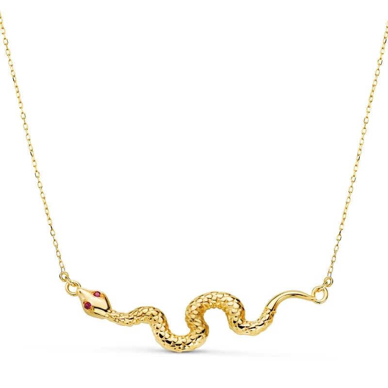 Pendentif motif serpent yeux zirconia rouge – Or jaune 18 carats | Azuline