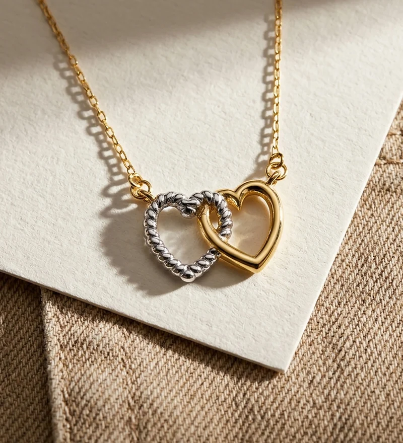 Collier deux cœurs bicolore – Or 18 carats | Azuline