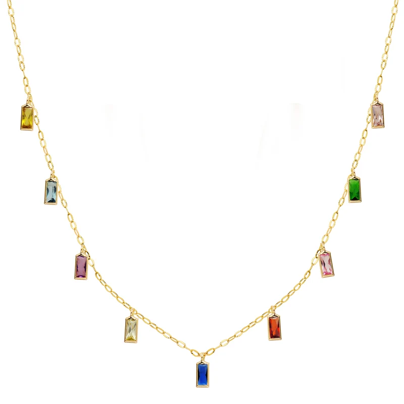 Collier zirconium coloré chaine forçat – Or jaune 18 carats | Azuline