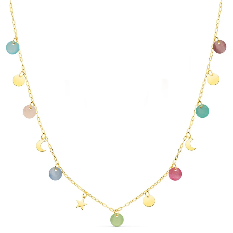 Collier pastilles et pierres colorées – Or jaune 18 carats | Azuline