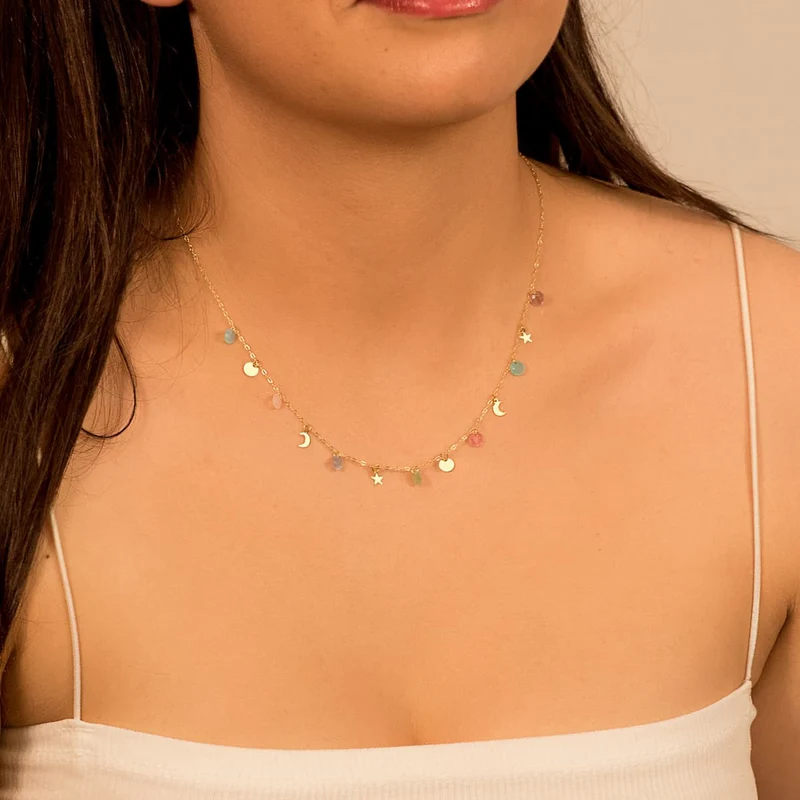 Collier pastilles et pierres colorées – Or jaune 18 carats | Azuline