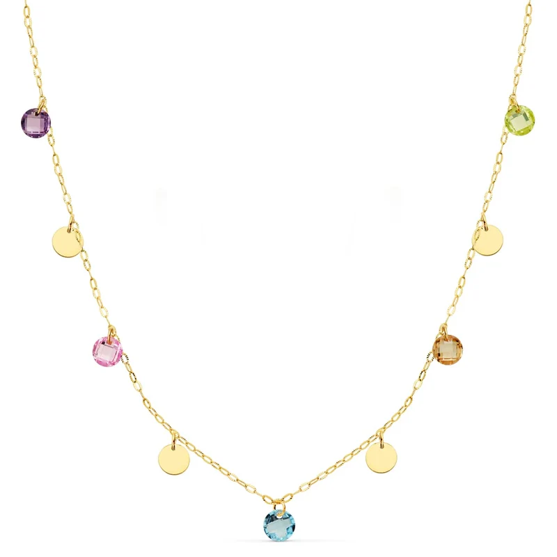 Collier pastilles et pierres colorées – Or jaune 18 carats | Azuline