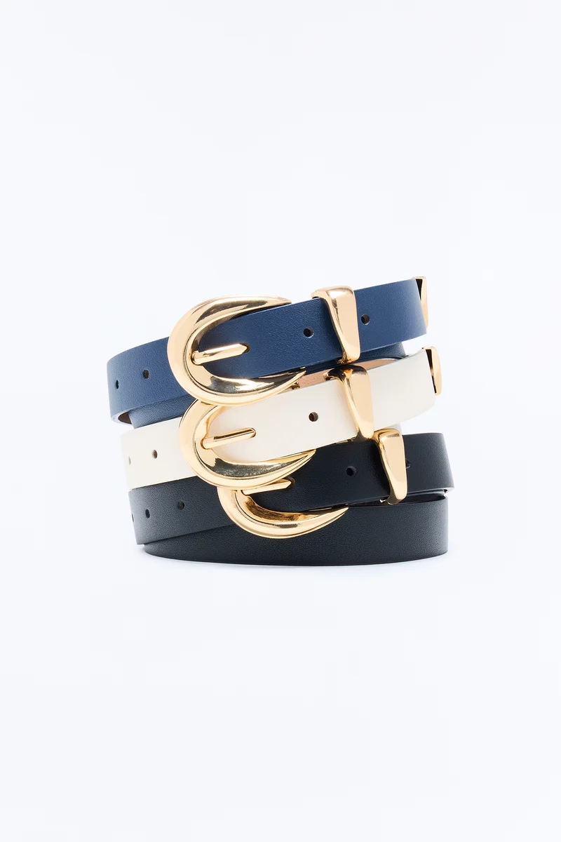 Simple Things Faux Leather 3 Piece Belt Set - Navy/combo