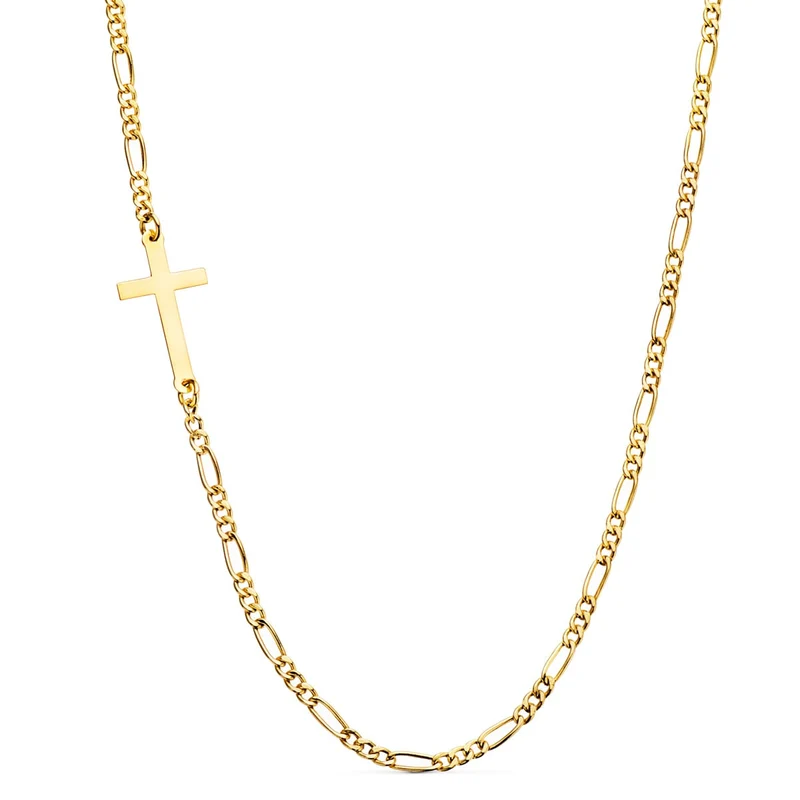 Collier Croix Chaîne Figaro – Or jaune 18 carats | Azuline