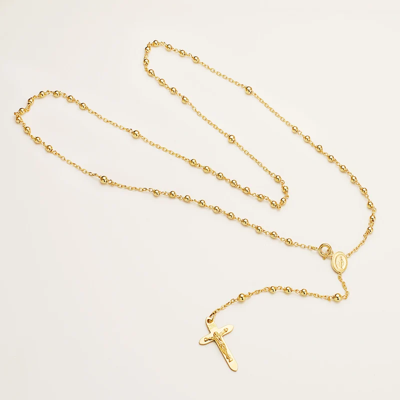 Chapelet or jaune 18 carats avec boules et croix – Or 18 carats | Azuline