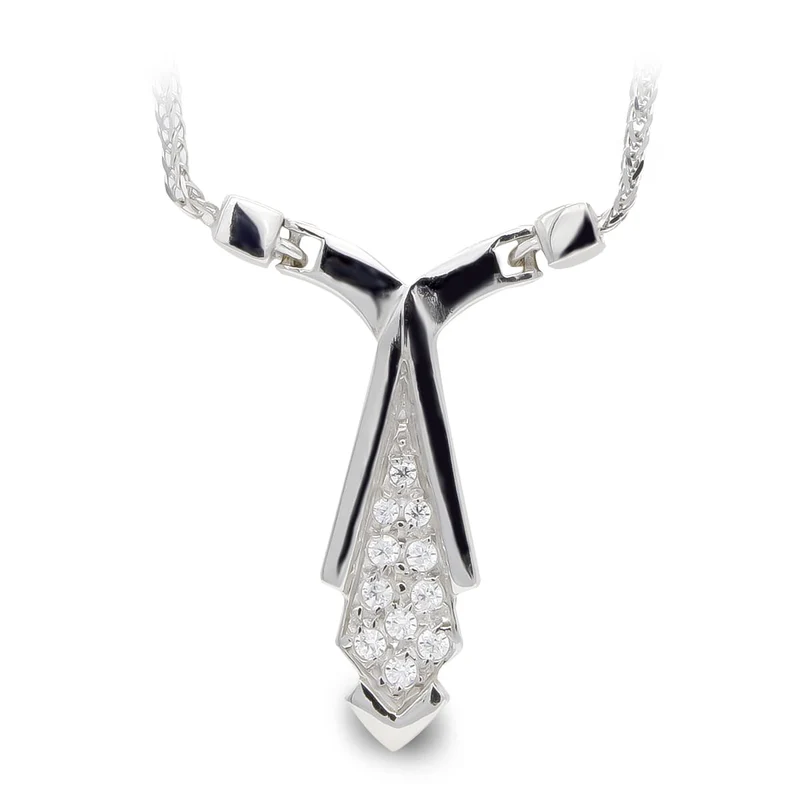 Collier motif géométrique oxyde de zirconium – Or blanc 18 carats | Azuline
