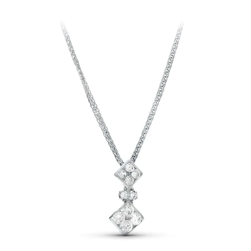 Collier motif losange oxyde de zirconium – Or blanc 18 carats | Azuline