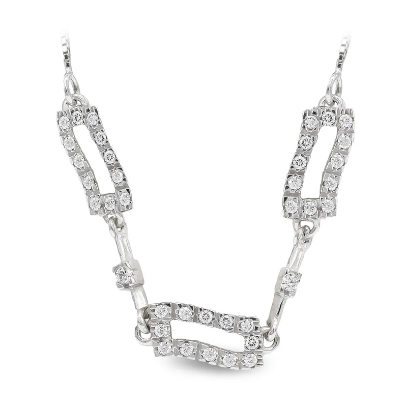 Collier long maillons rectangles oxyde de zirconium – Or blanc 18 carats | Azuline