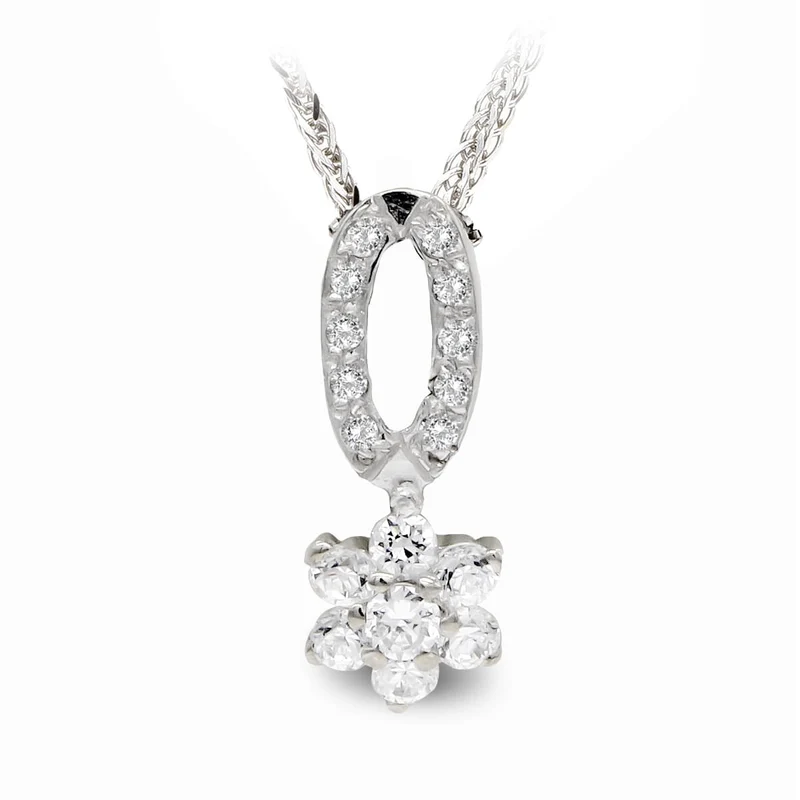 Collier motif ovale et fleur oxyde de zirconium – Or blanc 18 carats | Azuline