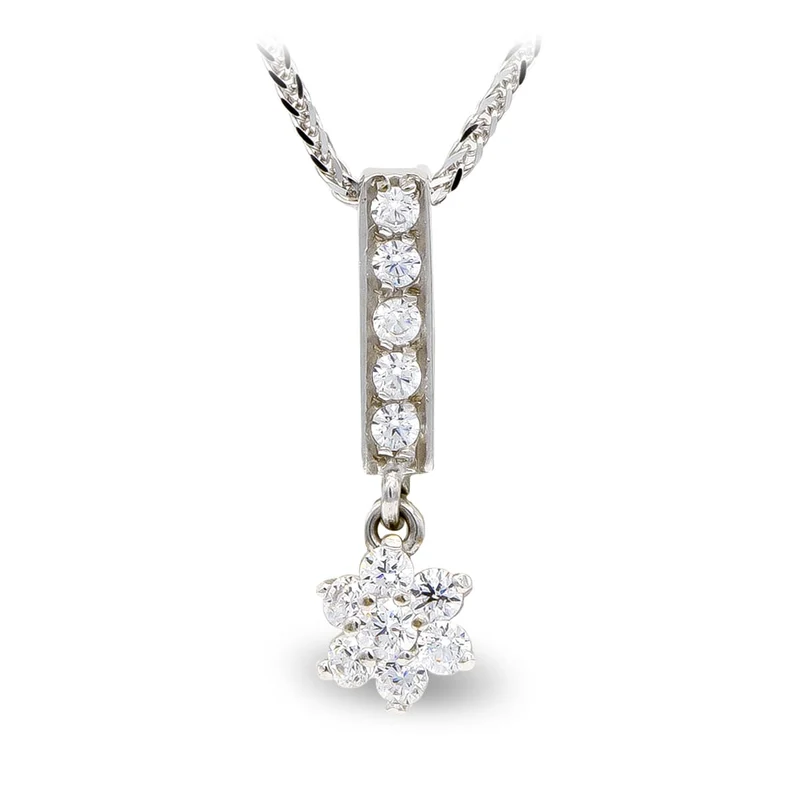 Collier pendentif fleur oxyde de zirconium – Or blanc 18 carats | Azuline