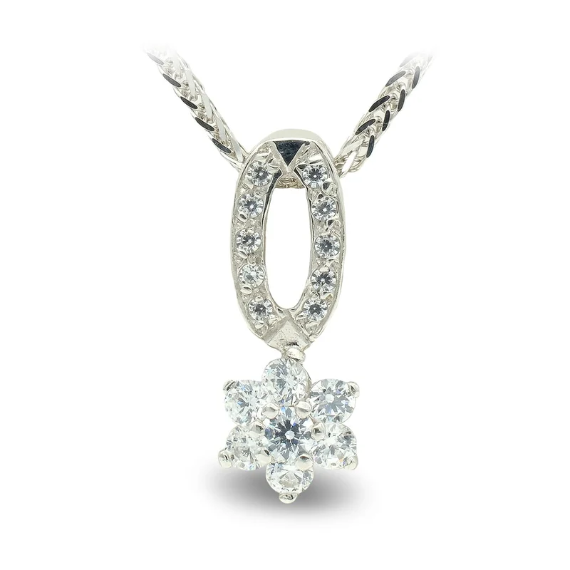 Collier motif floral oxyde de zirconium – Or blanc 18 carats | Azuline